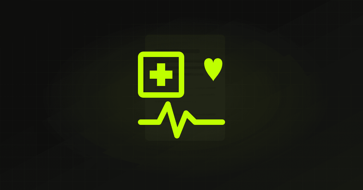 Medizinisches Kreuz, EKG-Linie und Herz als Lime-Akzent auf dunklem Editorial-Cover für Kaufmann im Gesundheitswesen