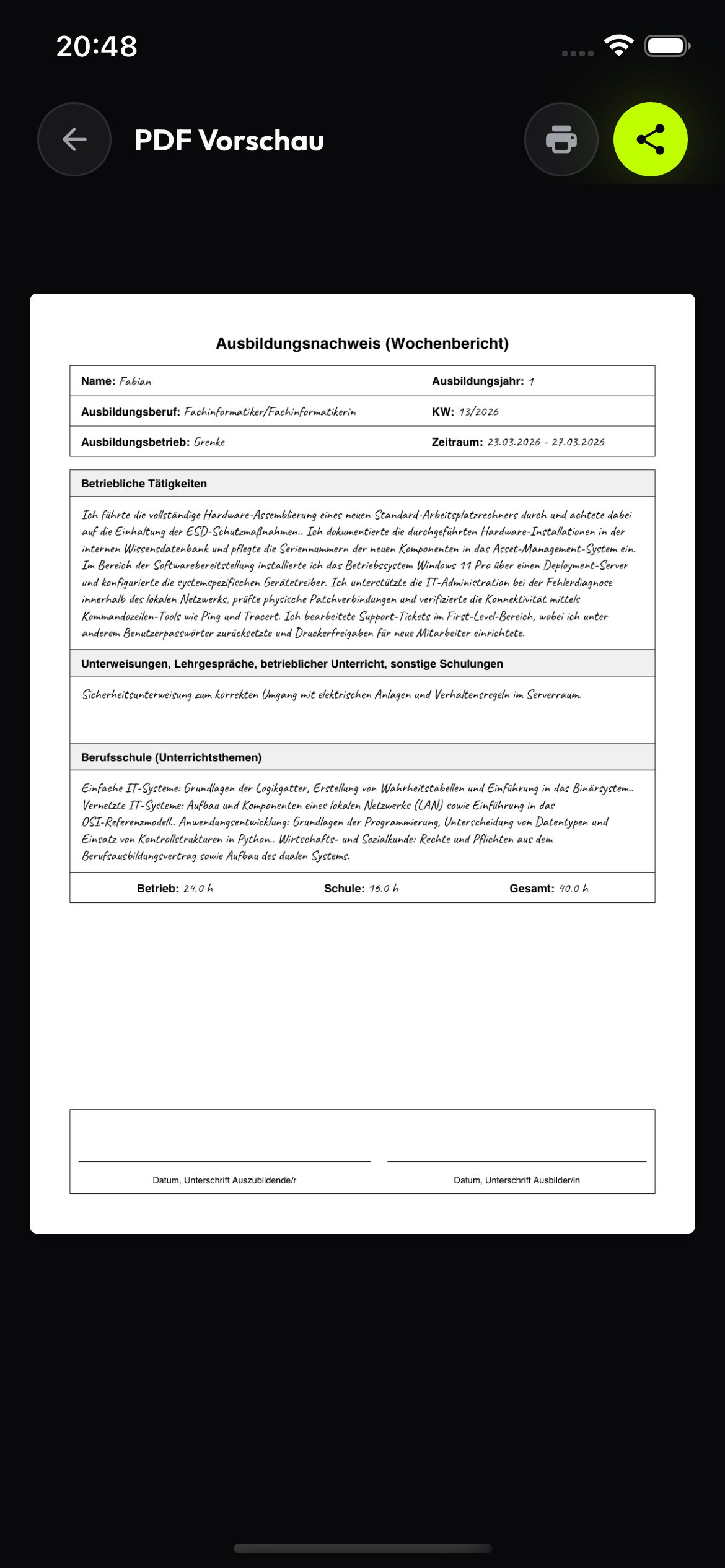 KI-Heft App: PDF-Export